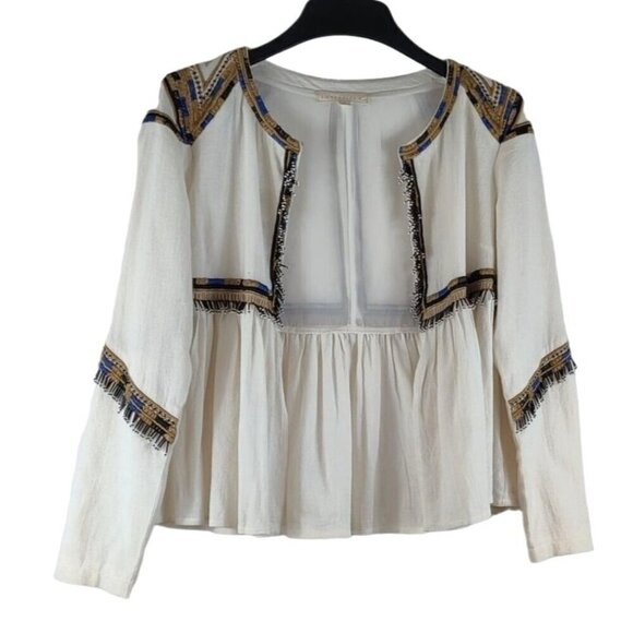 Lovestich Boho Blouse Cream Cotton Sz S Arabian Nights Beaded Hippie Embroidery - Picture 2 of 16